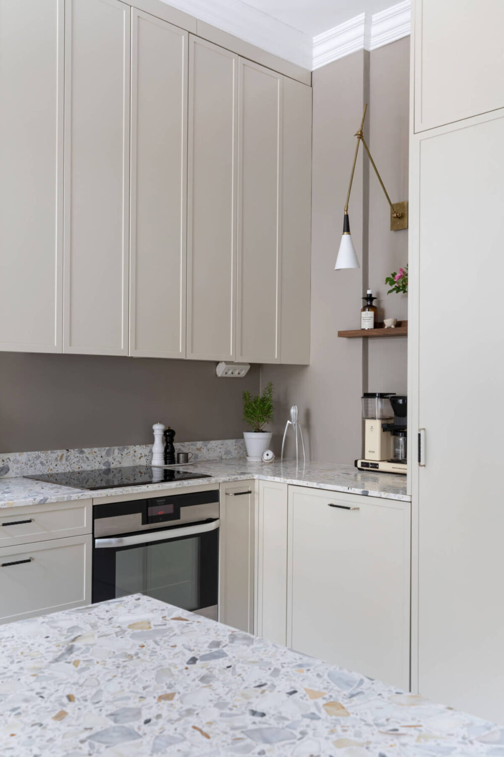 A Calm, Neutral Color Palette in a Classic Swedish Apartment 11 serene scandi kitchen terrazzo worktop