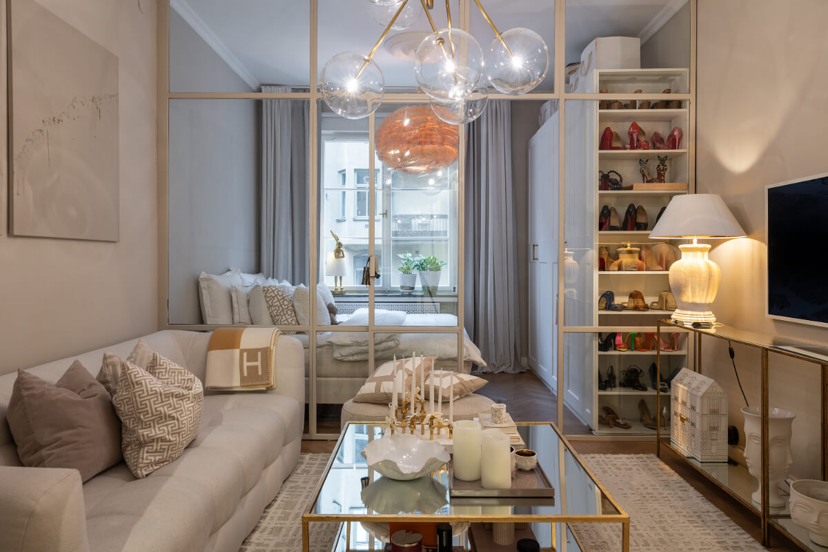 A Tiny and Luxurious Apartment in Stockholm 1 small apartment glass room divider