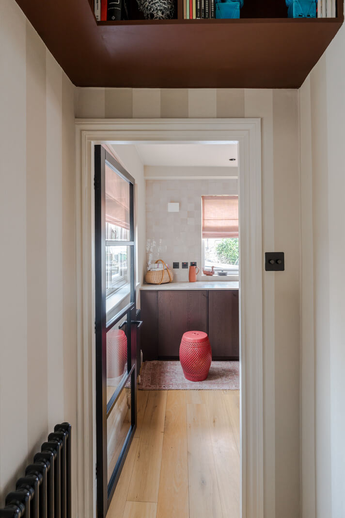 Cozy Contemporary Spaces in a Light-Filled Victorian Apartment 13 steel framed glass door kitchen