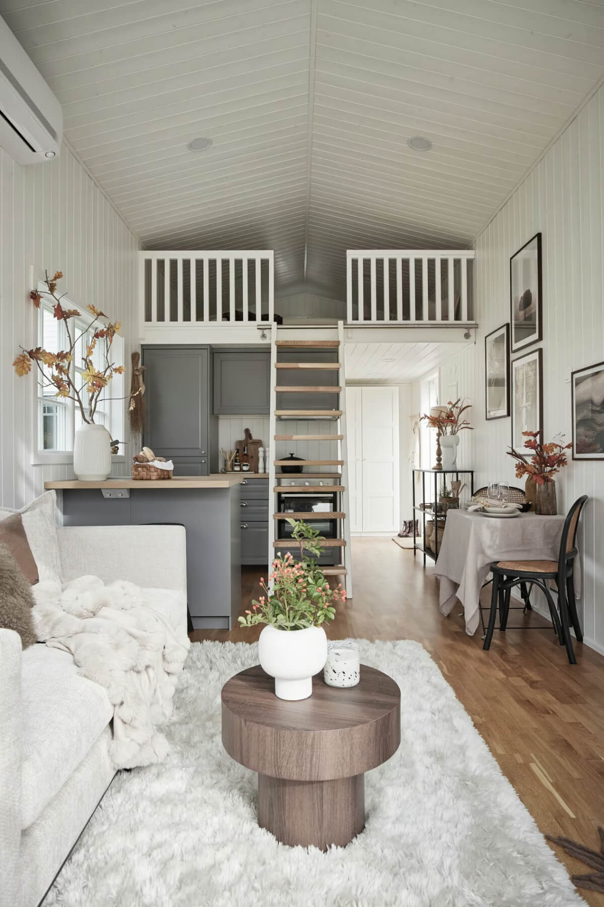 swedish tiny house with loft bed