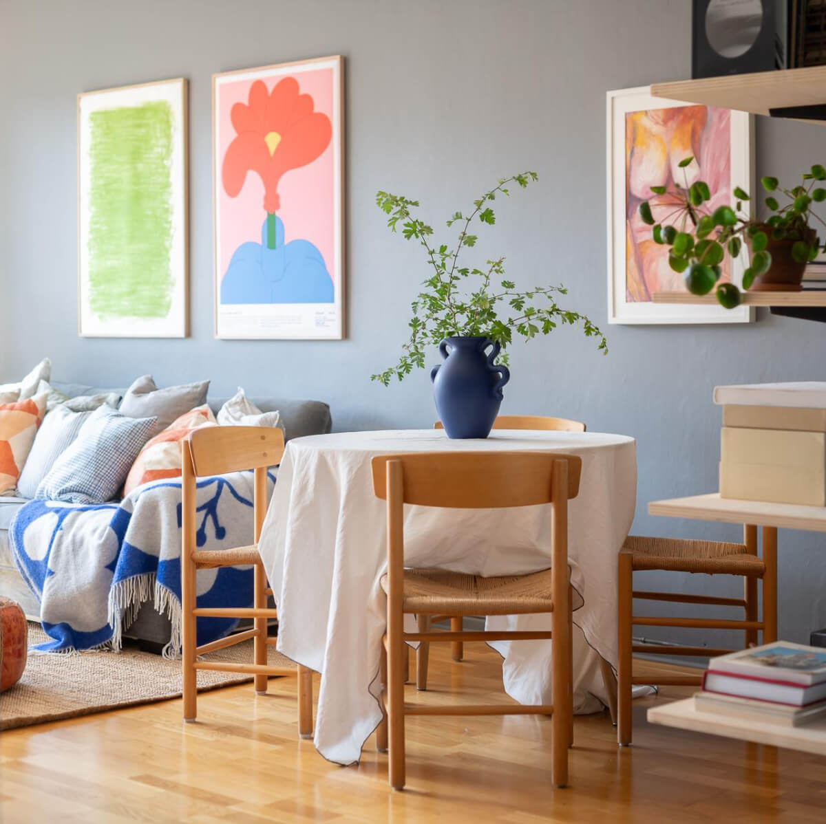 view into living room round table
