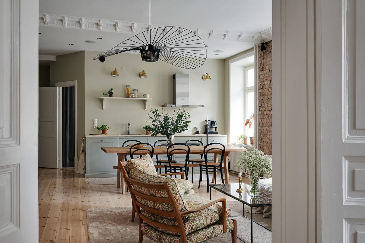 A Swedish Apartment with an Open Living Space and Period Features 6 view into open plan living space