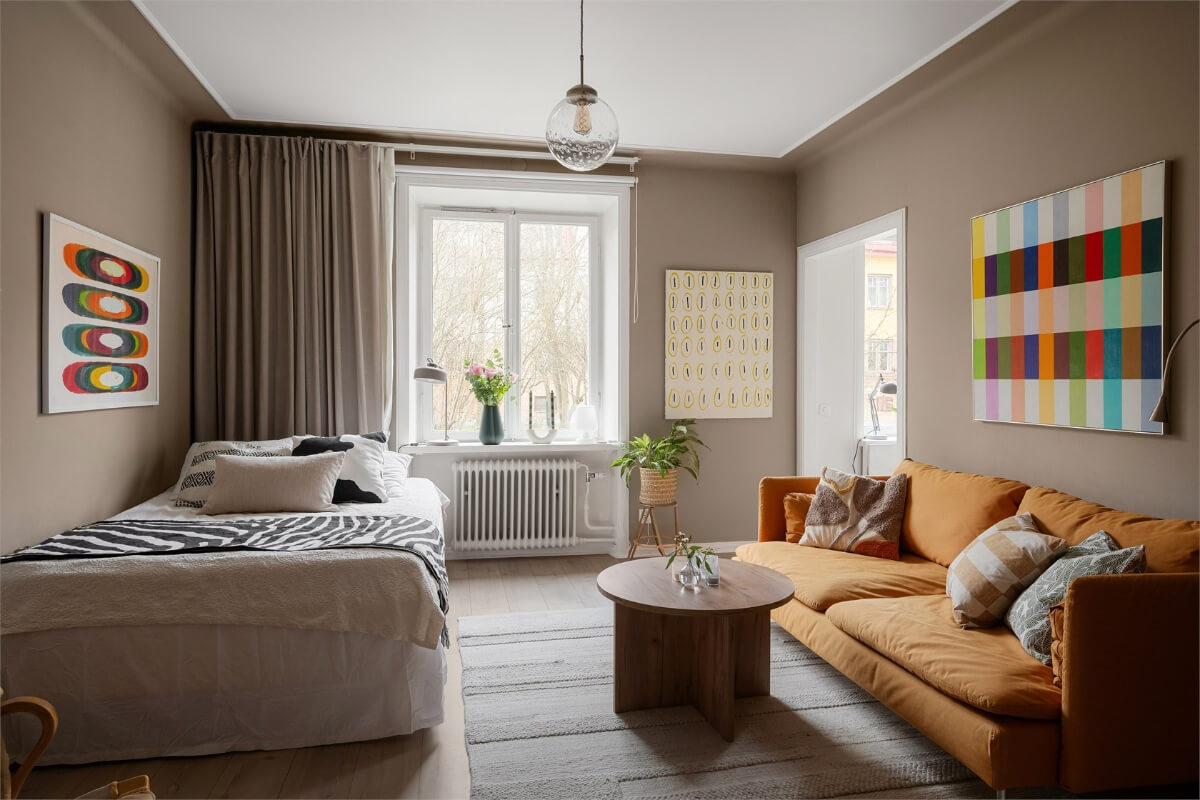 A Studio Apartment with Brown Walls 1 brown wall studio apartment