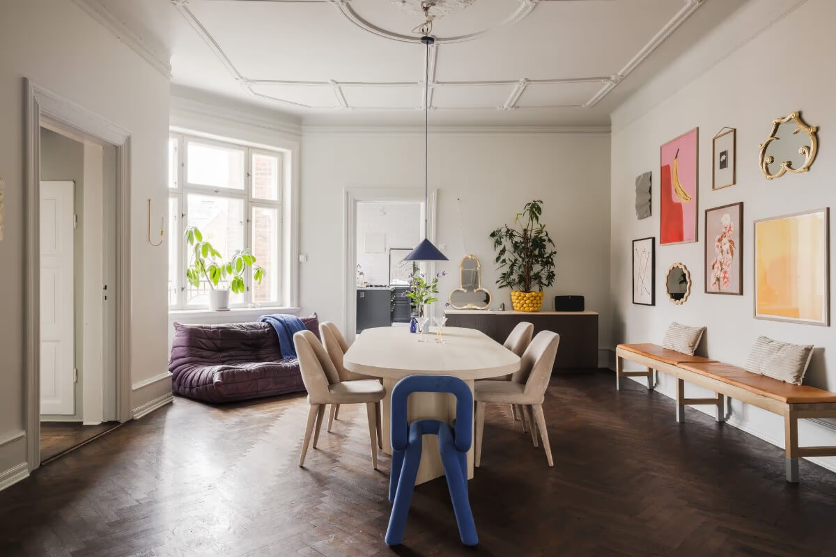 Grand Rooms and Period Features in a Malmö Apartment 8 large dining room colorful decor and furniture