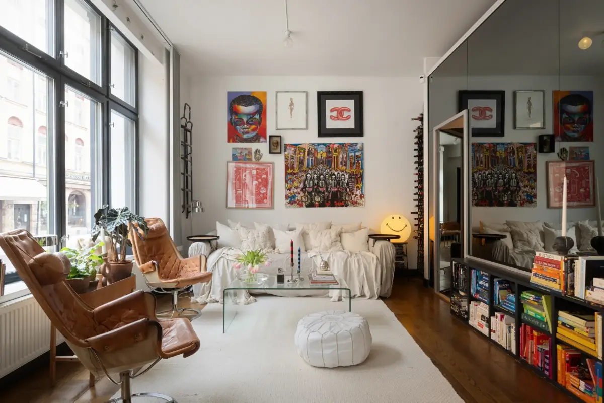 living room black glass wall