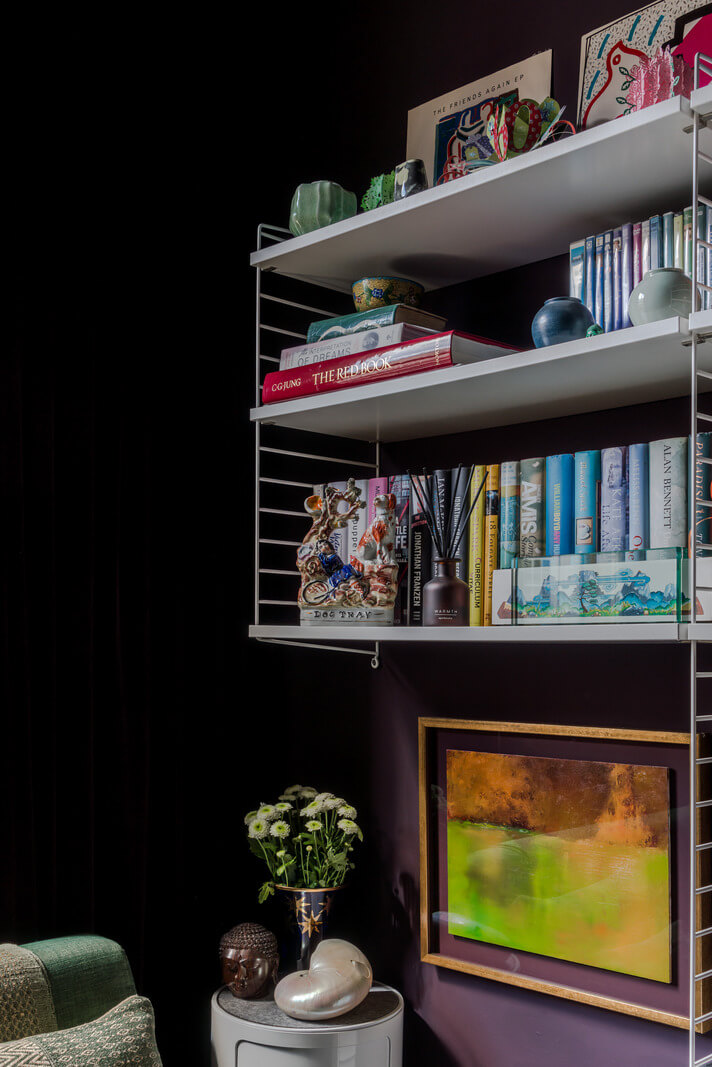 A Narrow Five-Story House with a Roof Garden in London's Clerkenwell 11 purple living room detail