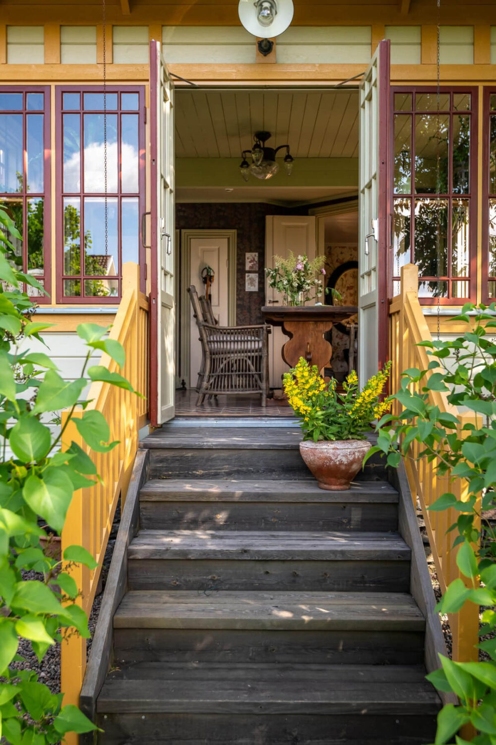 A Beautiful Historic Swedish Country House with Wallpapers 15 stairs into garden room
