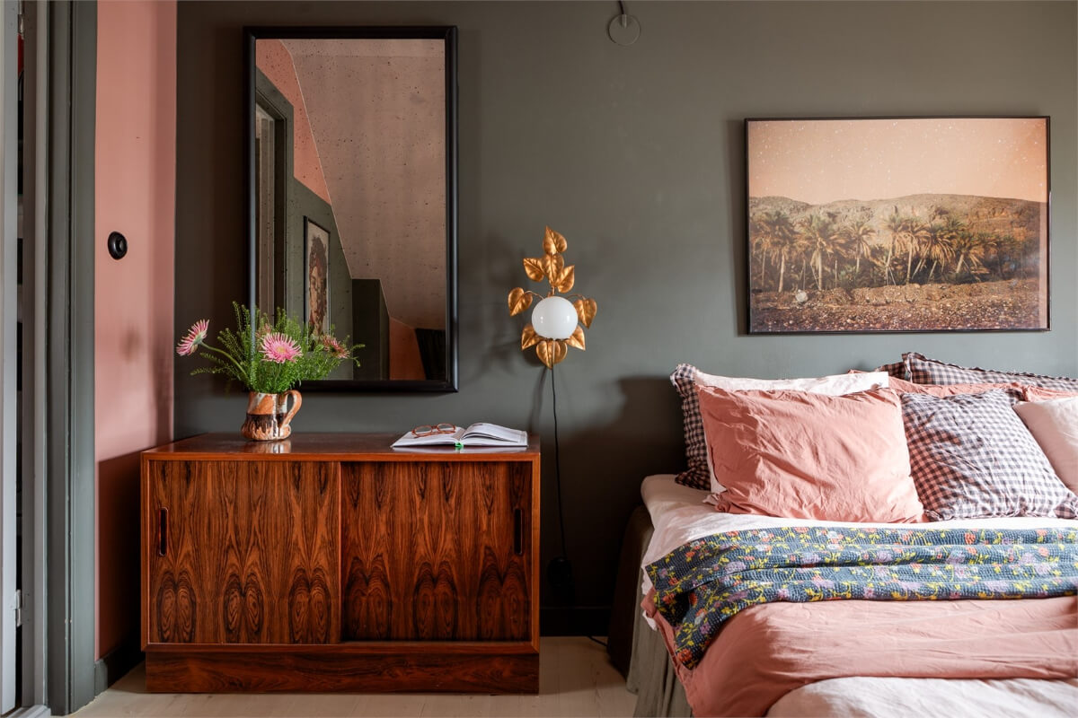 A Colorful Family Attic Apartment in Stockholm 27 vintage cabinet colorful bedroom