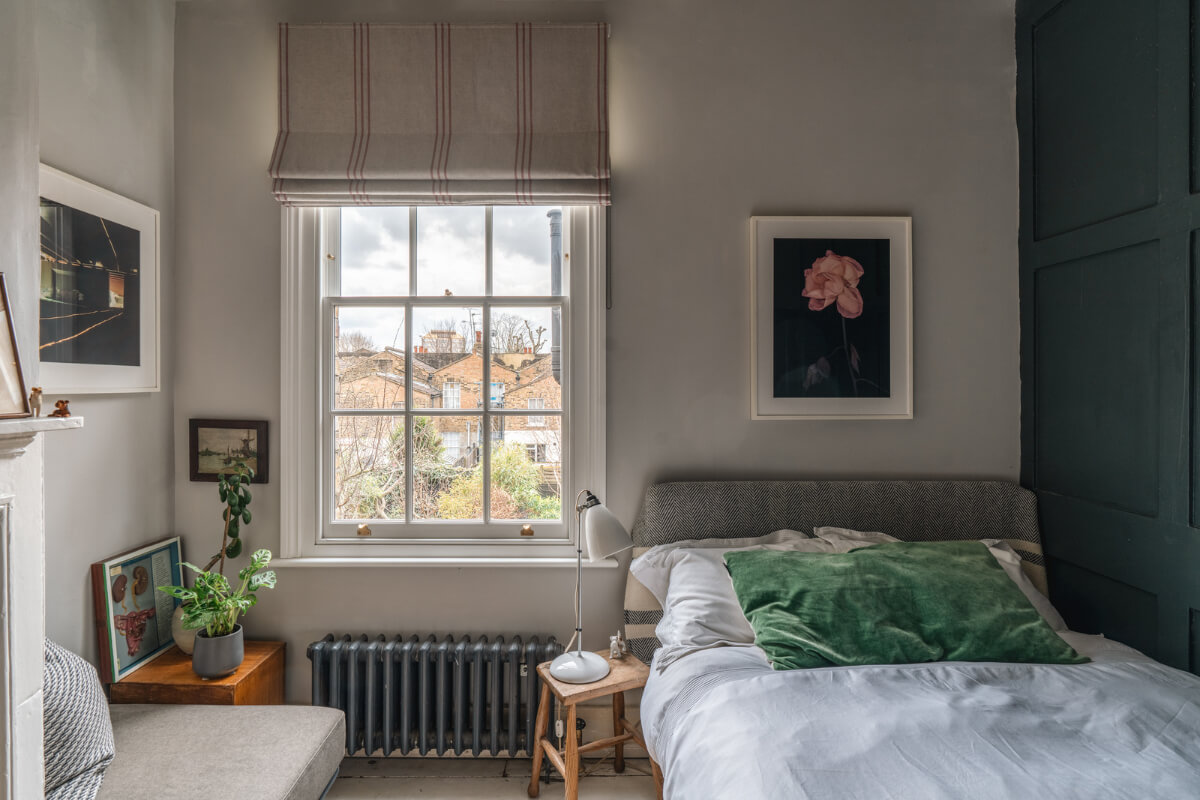 A Cozy Victorian Home Painted in Moody Blue and Gray Tones 23 gray bedroom large window