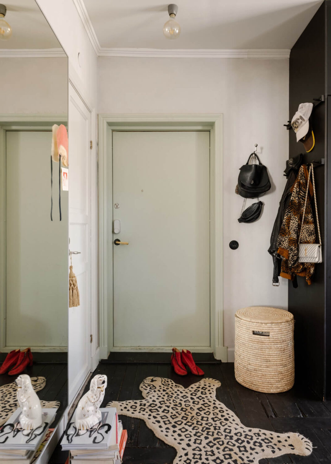 An Amazing Swedish House with Pink and Gray Rooms 33 hall black painted floorboards