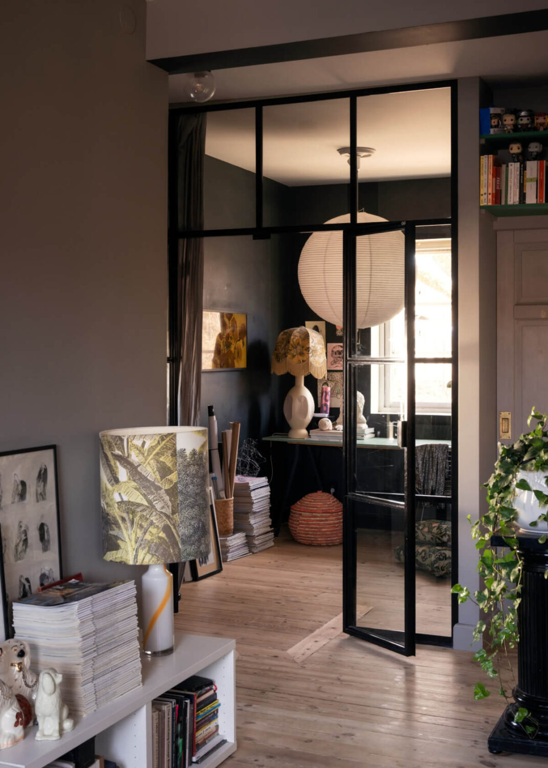 An Amazing Swedish House with Pink and Gray Rooms 19 industrial glass doors