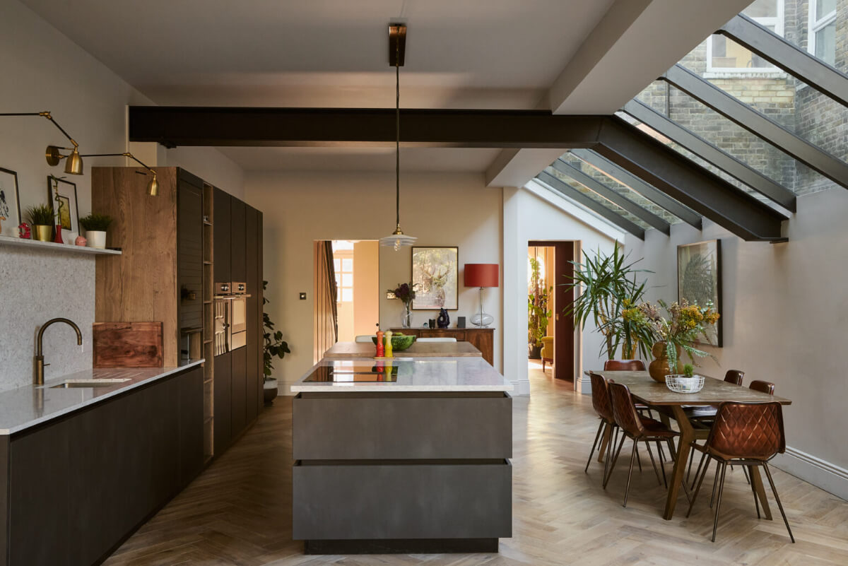 A Beautiful Extended Edwardian House Blends Period Features with Modern Design 7 kitchen large skylights