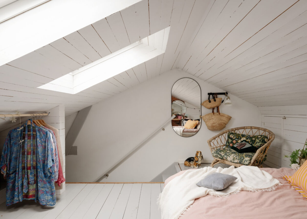 An Amazing Swedish House with Pink and Gray Rooms 32 white attic bedroom