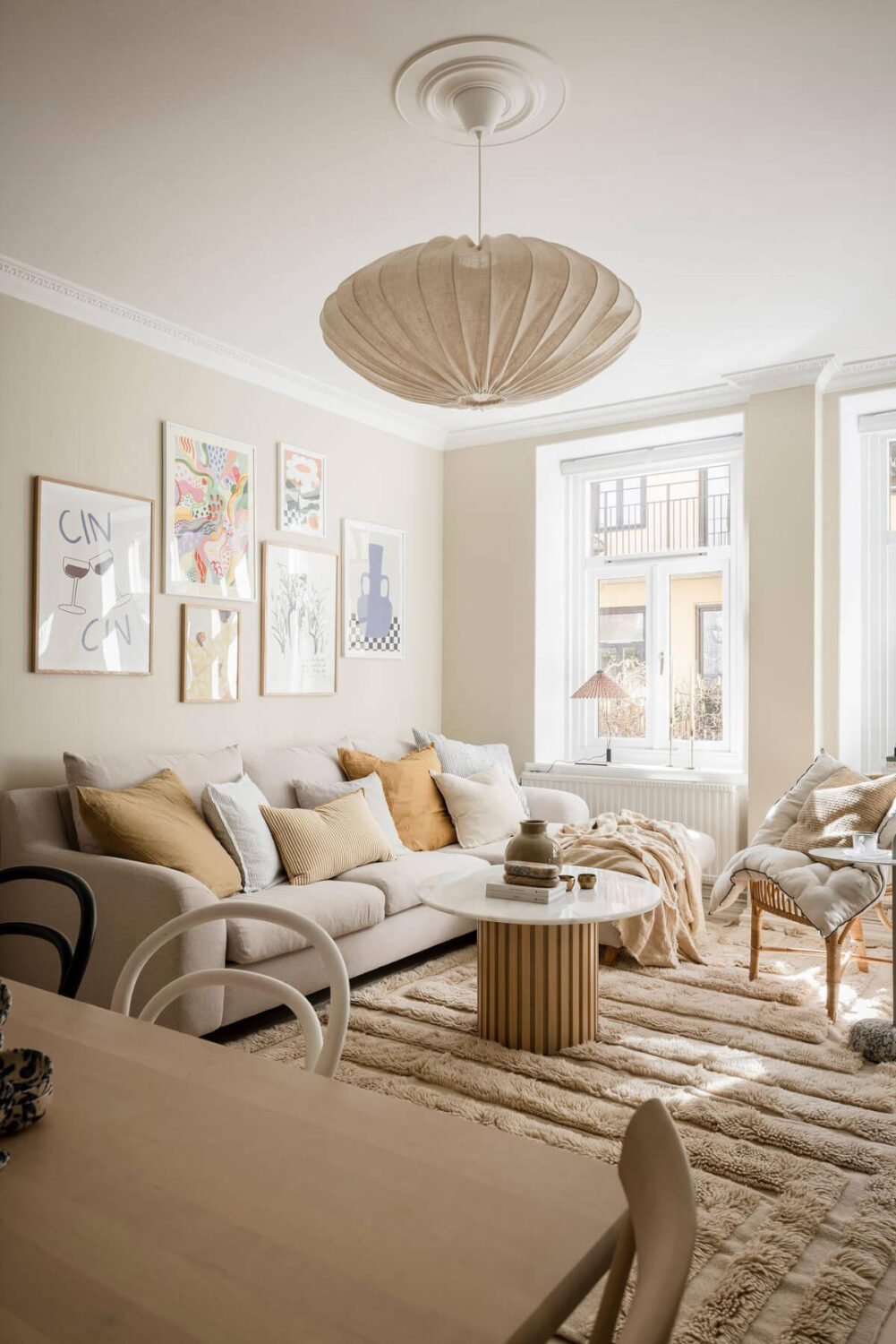 A Bright One-Bedroom Apartment with a Large Balcony 2 beige scandinavian style living room