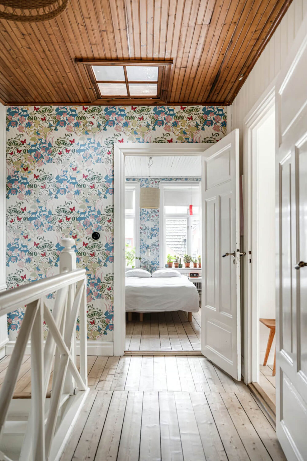A Beautiful Former Summer House in Southern Sweden 18 first floor landing colorful wallpaper