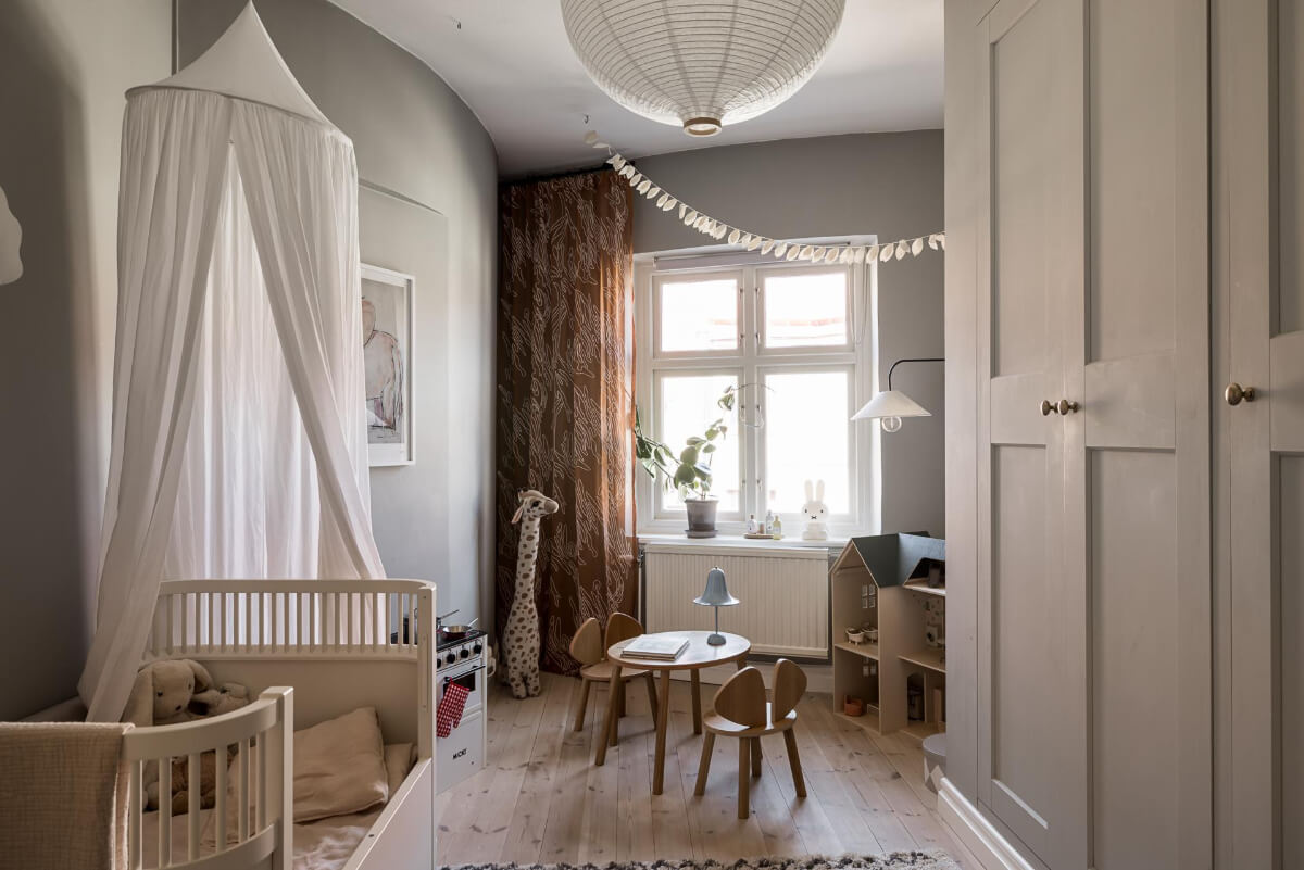 Gray Tones and a Classic Kitchen in a Swedish Apartment 23 gray nursery rounded wall