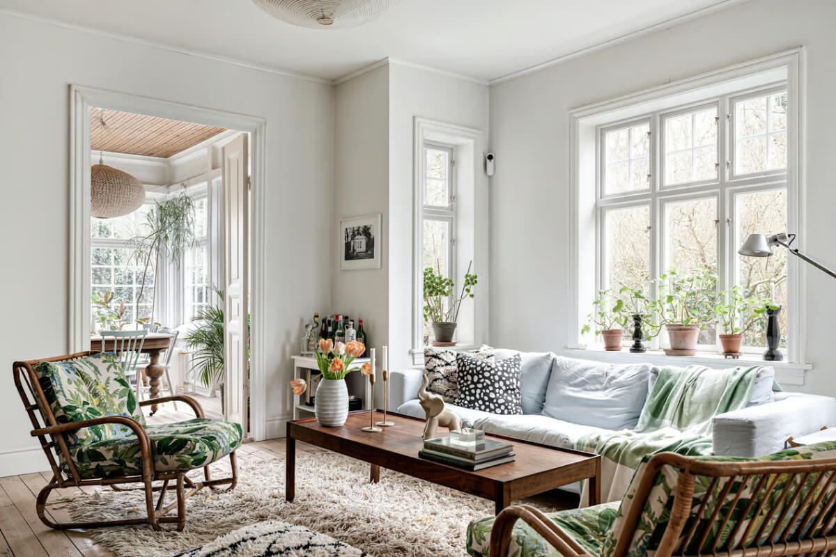 A Beautiful Former Summer House in Southern Sweden 1 large windows living room summer house sweden