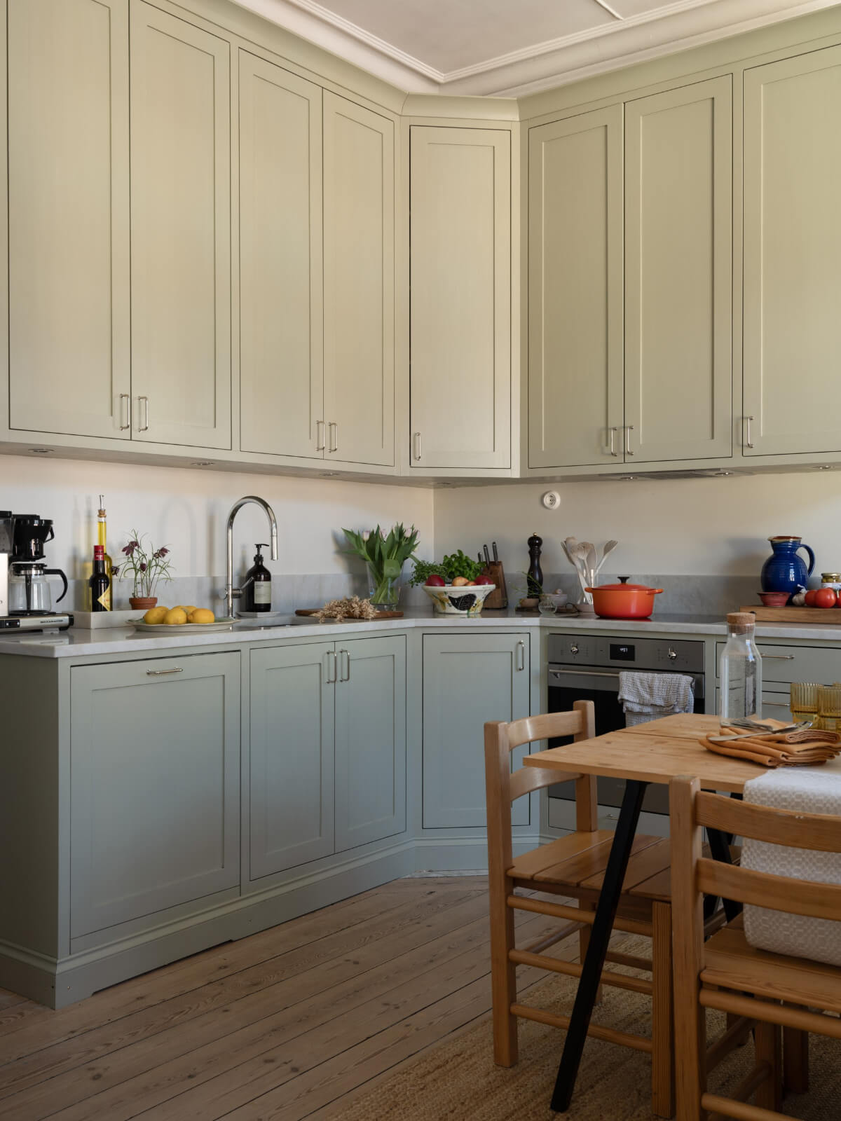 scandi kitchen wooden floor dining table