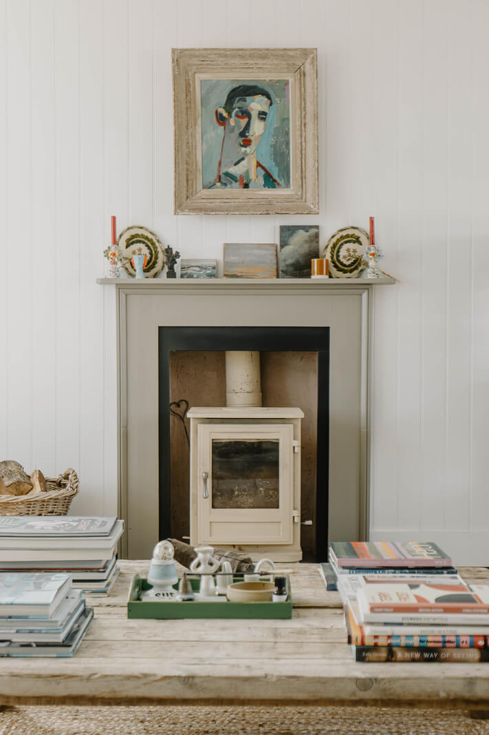 A Bright English Seaside Home Owned by Artists 5 wood burner