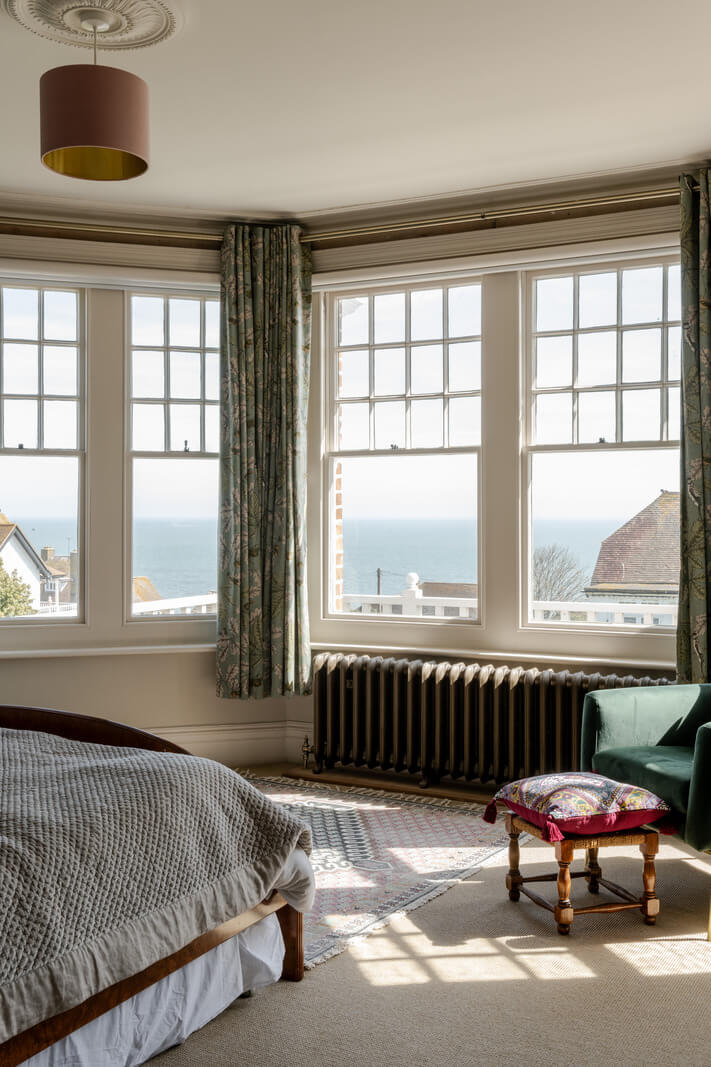A Grand Edwardian Villa with a Yellow Kitchen and Coastal Views 21 bedroom bay window sea view