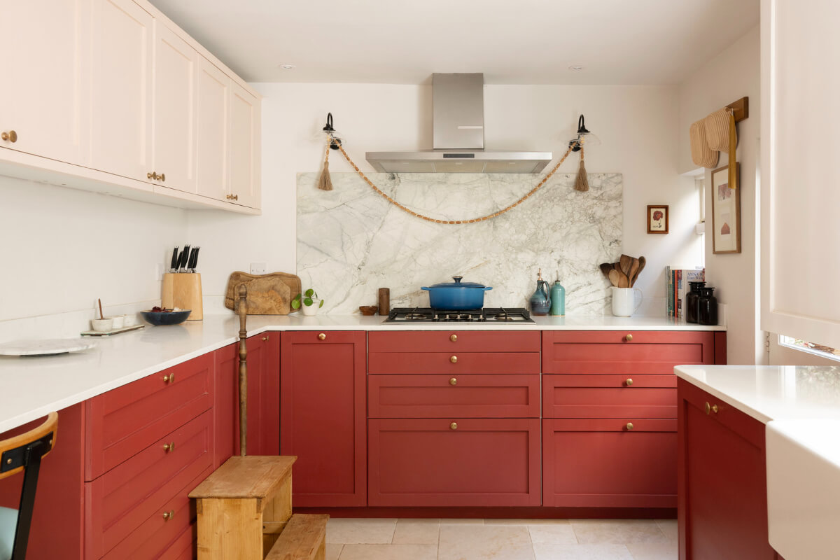 A Family Home with a Cheerful Color Palette in a Historic House 6 red kitchen brass knobs