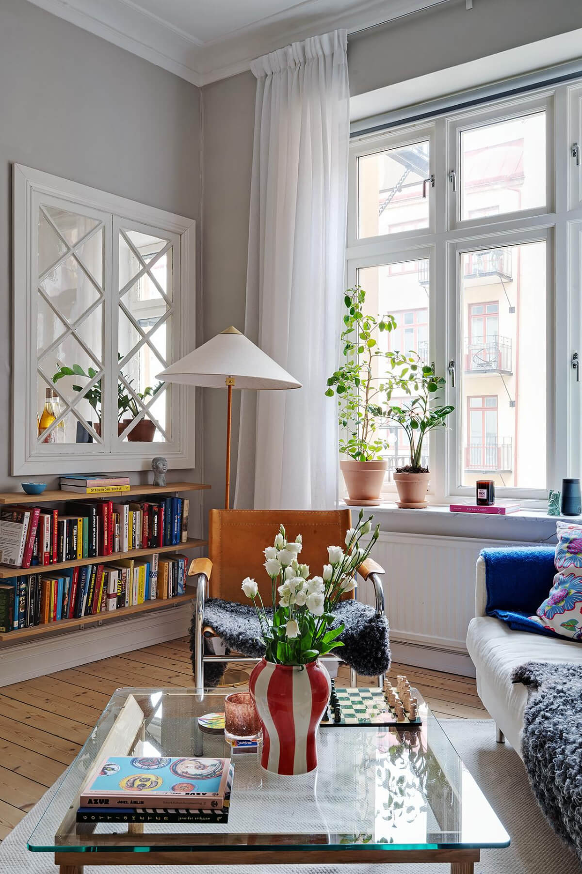 studio apartment bookshelves