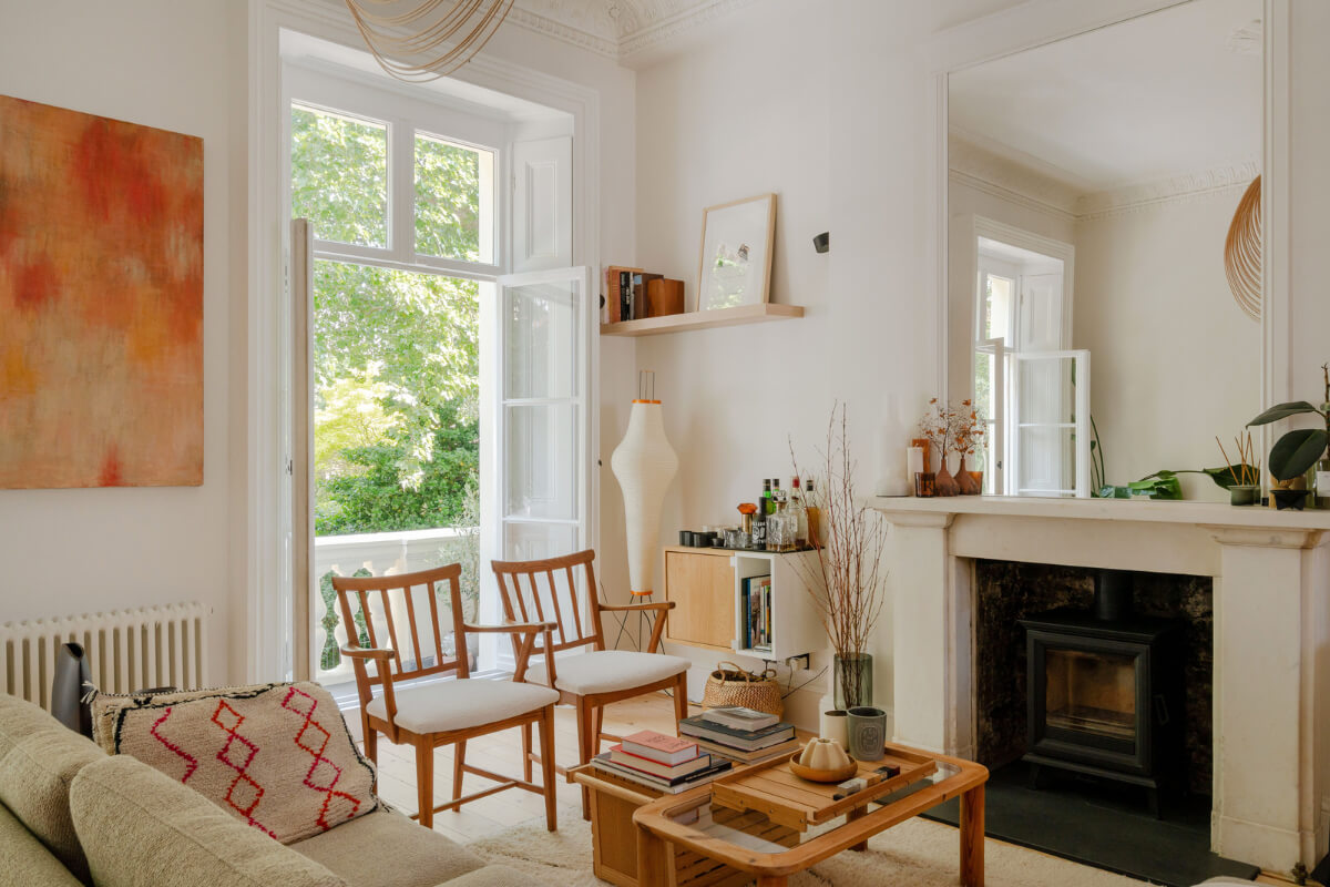 Historic Charm and Modern Design in a Light-Filled Pimlico Apartment 1 contemporary light living room fireplace