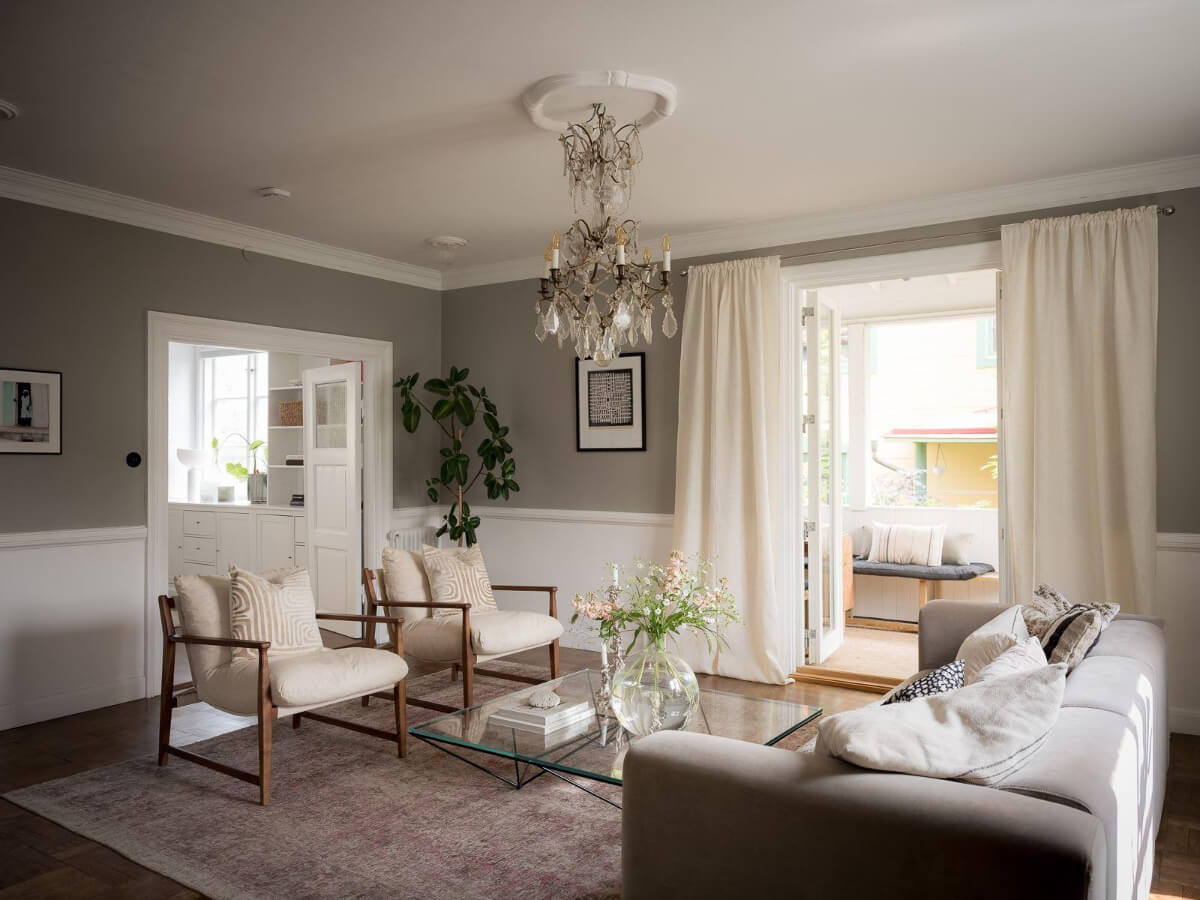 A Floral Painted Ceiling in a 1920s Family Home in Sweden 1 gray living room with veranda
