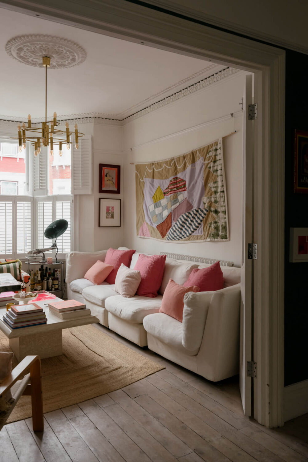 A Victorian Family House with a Tuscan-Inspired Kitchen Extension 2 living room bay window wooden floor jute rug