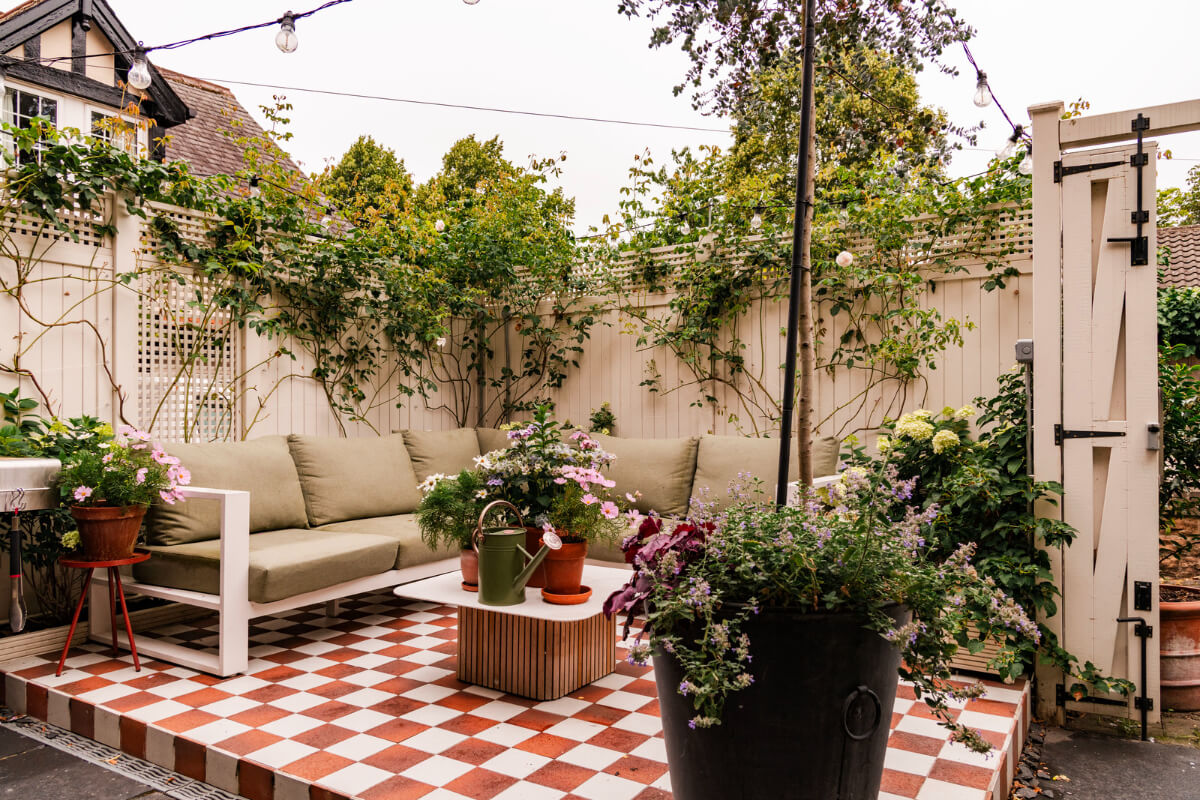 Best of 2025: Balconies and Gardens 41 city garden lounge area checkerboard tile floor
