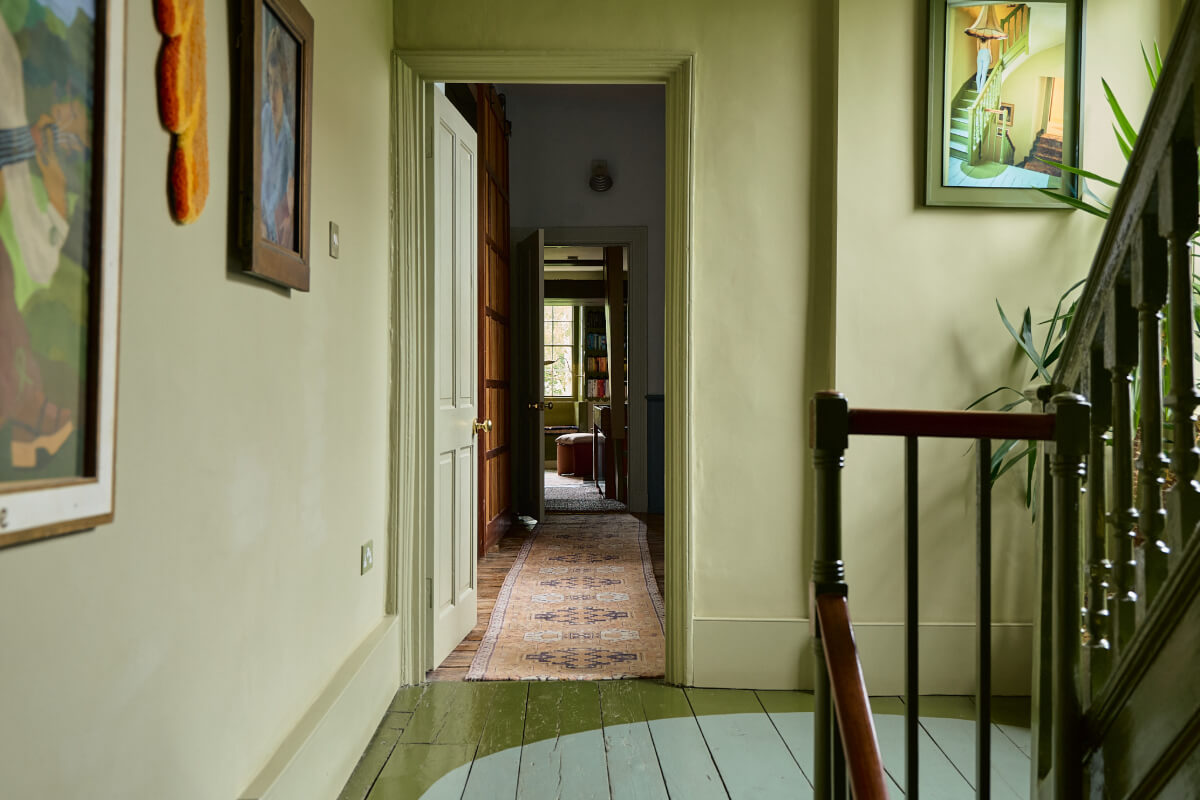 A Colorful Design-Led Georgian House in the Heart of Henley-on-Thames 54 green hall with painted floorboards