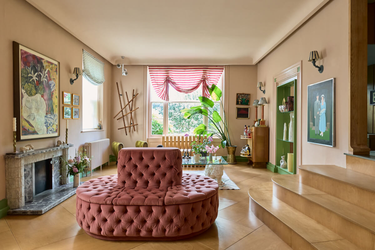 A Colorful Design-Led Georgian House in the Heart of Henley-on-Thames 20 lounge marble fireplace