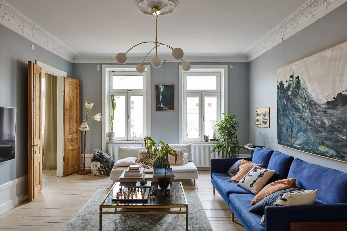 A Classic Stockholm Family Apartment with a Separate Studio 1 classic swedish living room wooden floor