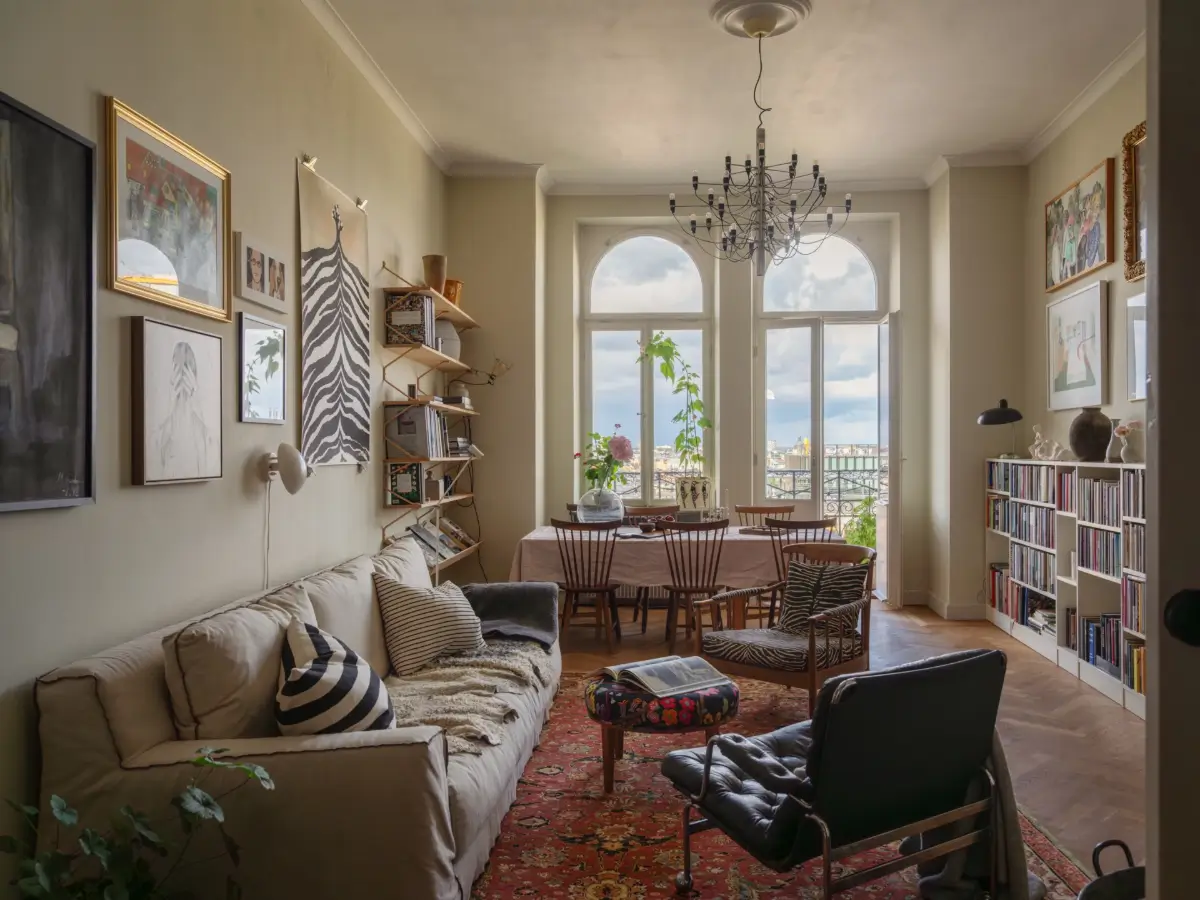 A Classic Late 19th Century Apartment with Magnificent Views of Stockholm 1 living room high arched windows