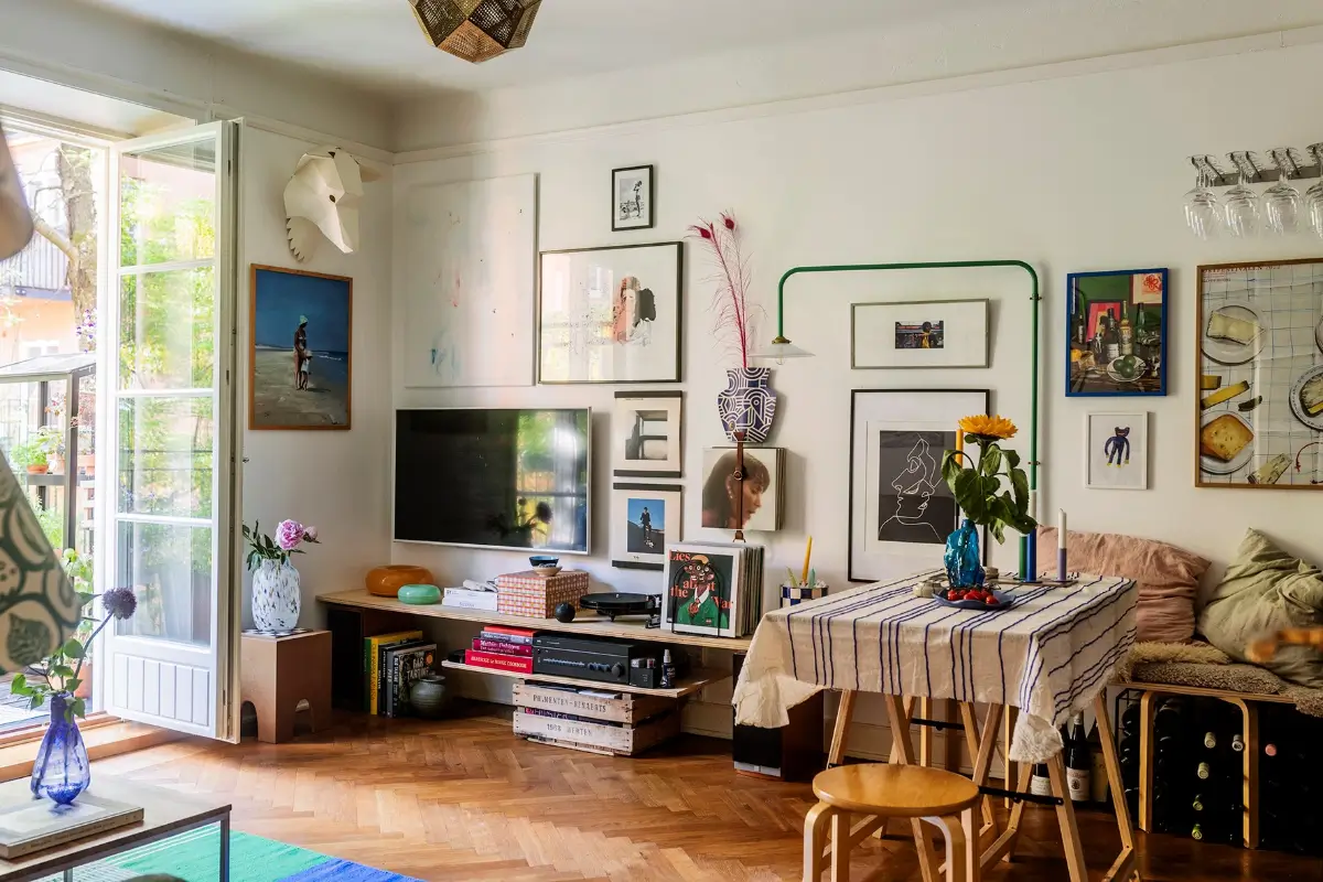 cozy living room art herringbone parquet floor