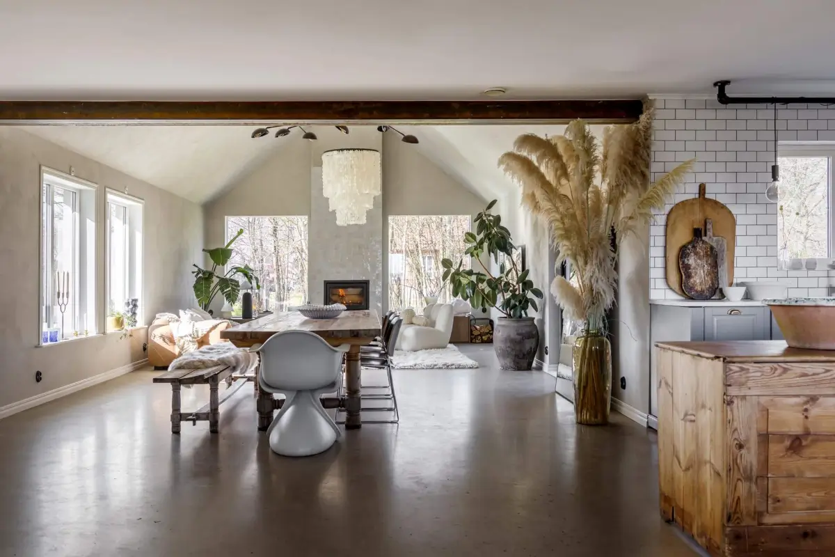 Concrete Floors and a Pitched Ceiling in a South Sweden Country House 1 concrete-floors-natural-materials-south-sweden-home