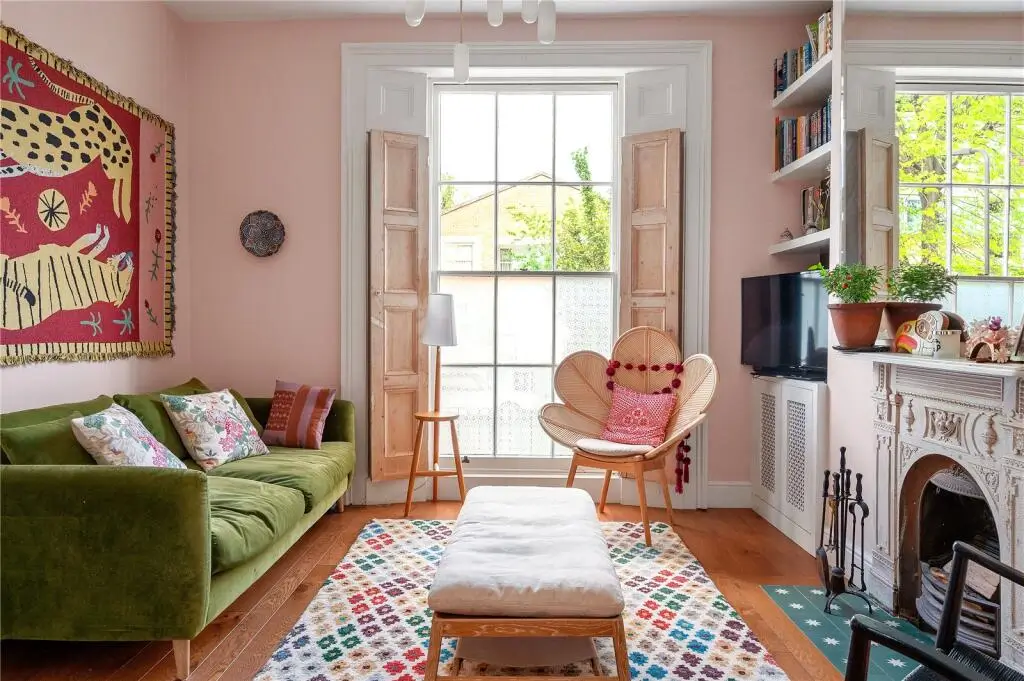 A Pink and Green Living Room in a Charming Victorian Family Home 1 pink-green-living-space-victorian-duplex-london