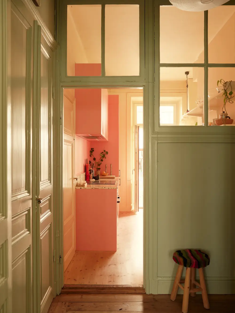 Before & After: A Colorful, Modern Update for a Late 19th-Century Apartment 23 pink-kitchen-painted-green-joinery-late-19th-century-stockholm-apartment-nordroom