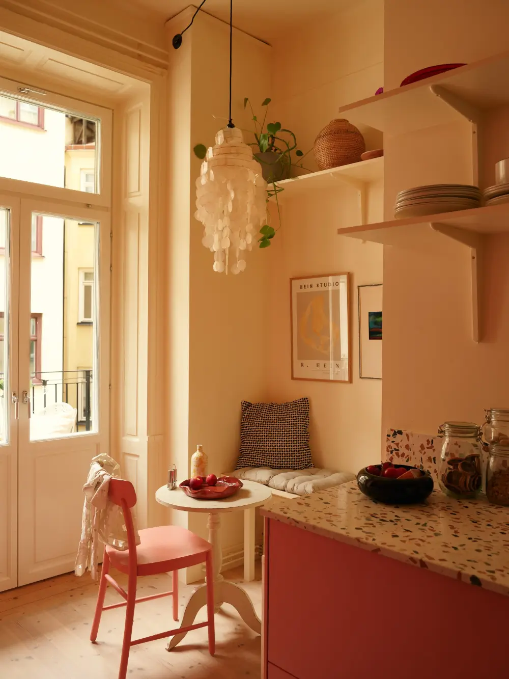 Before & After: A Colorful, Modern Update for a Late 19th-Century Apartment 25 pink-kitchen-painted-green-joinery-late-19th-century-stockholm-apartment-nordroom
