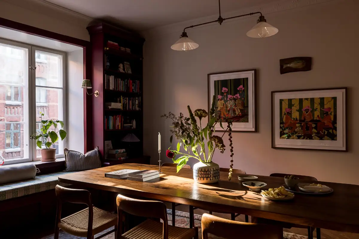 Before & After: A Warm Color Palette and Built-In Bookshelves for a Swedish Home 13 before-and-after-warm-cohesive-color-palette-renovated-turn-of-the-century-apartment-nordroom