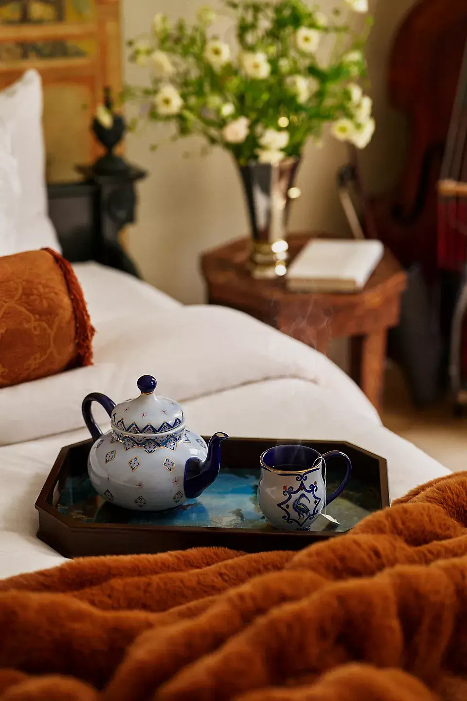 Anthropologie Teams Up with Suleika Jaouad and Jon Batiste For A Colorful Holiday Collection 2 wooden tray tea set Anthropologie Teams Up with Suleika Jaouad and Jon Batiste For A Colorful Holiday Collection